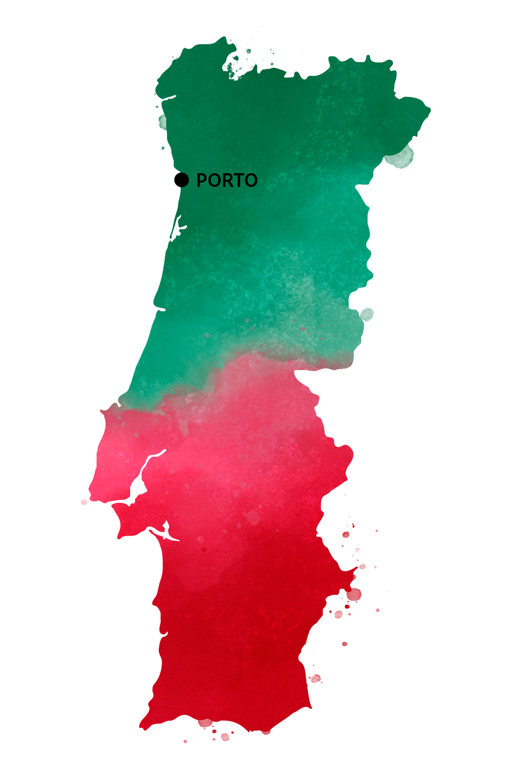 Kort over Portugal med byen Porto markeret.
