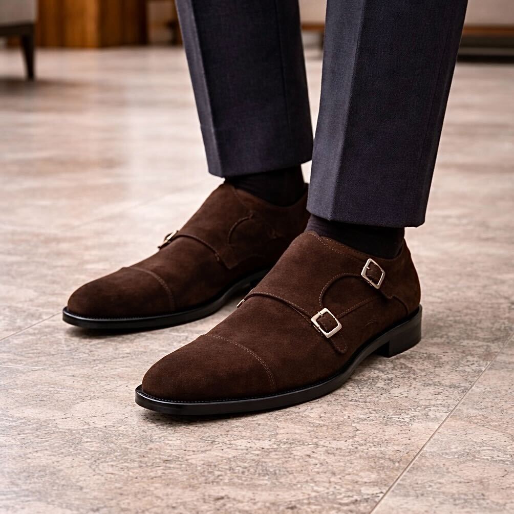 Monk Strap Shoe - Condotti Brown Suede